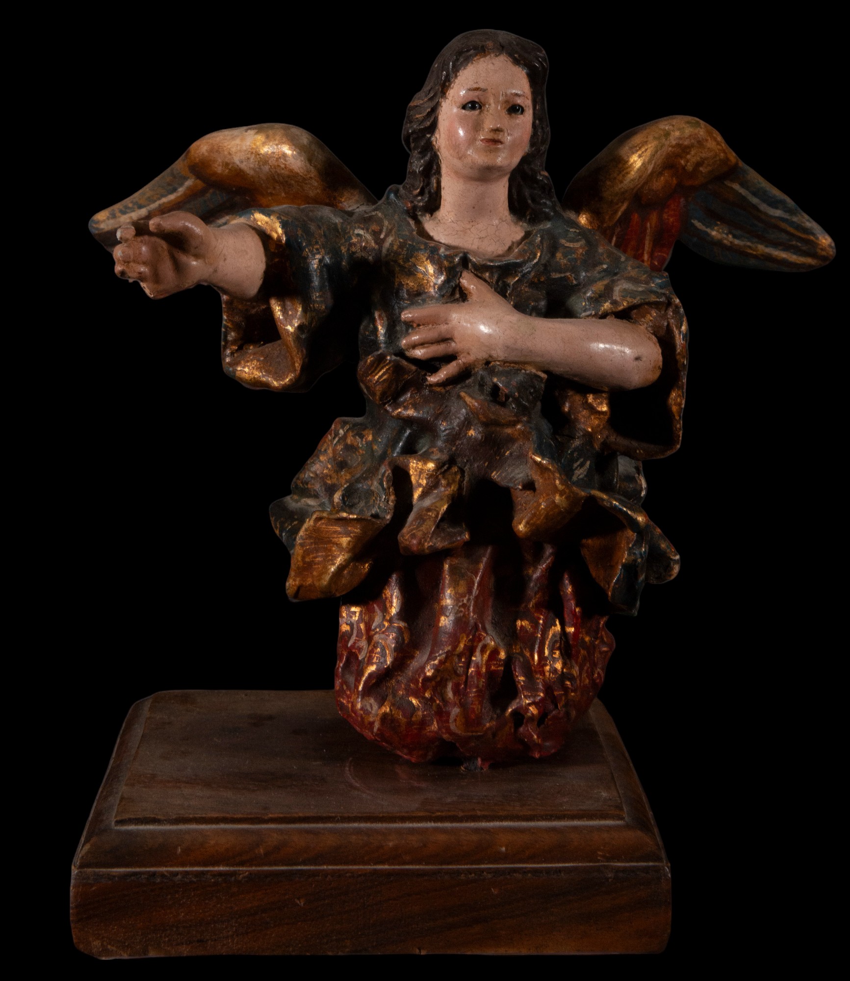 Pair of Quito colonial Angels of the Annunciation from the 17th century, colonial work from Quito, R - Image 10 of 11