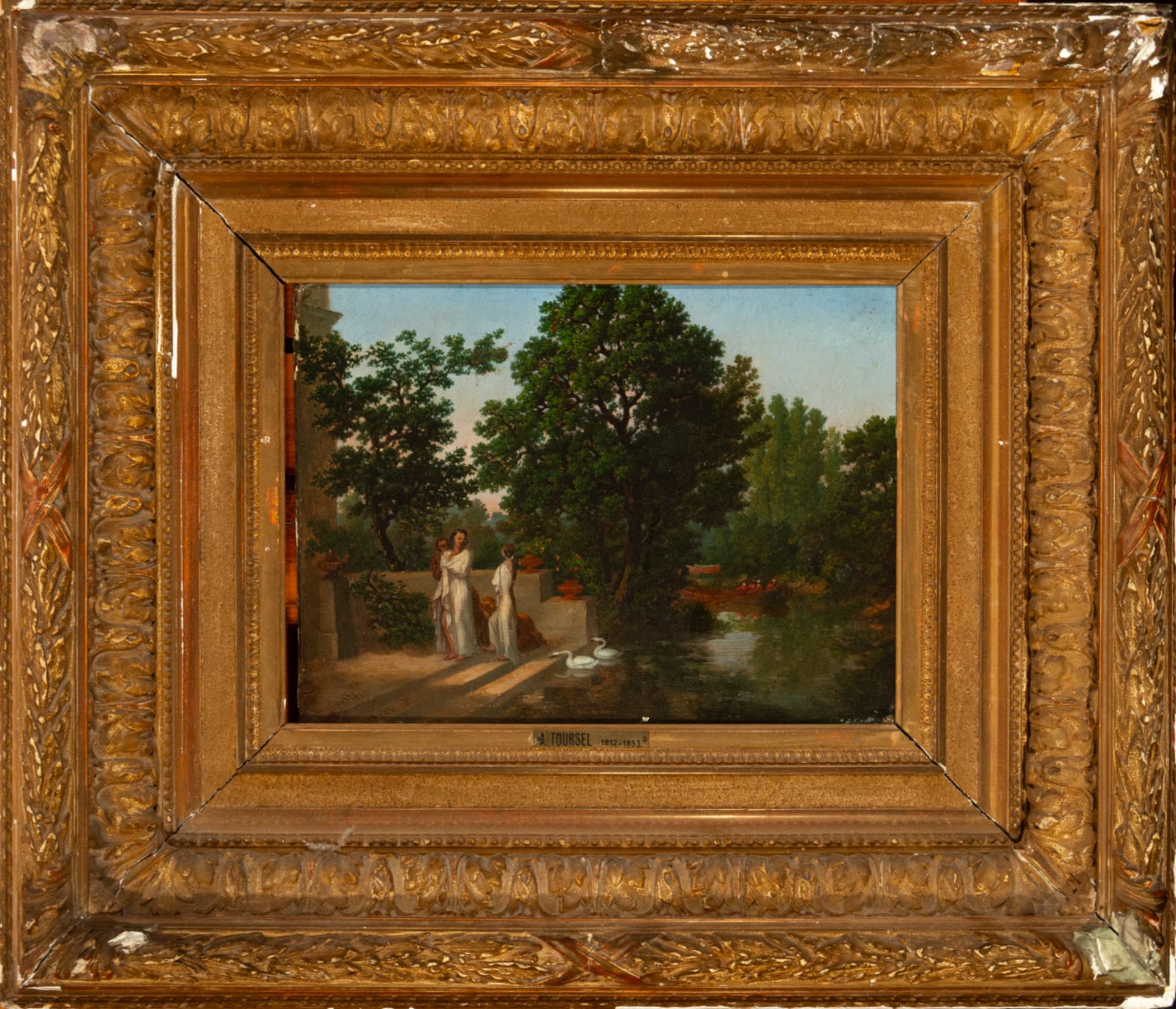 Augustin Toursel (1812 - 1853), signed, Landscape with women and swans, French school, 19th century