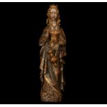 Saint Martha in wood carving in Neo Gothic style, Germany 19th century