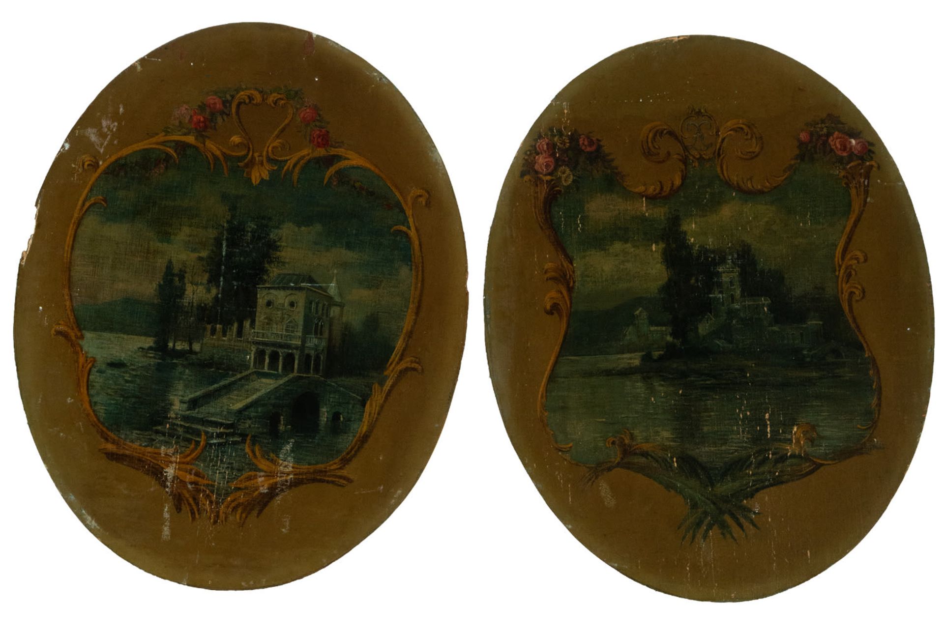 Pair of Boiserie Ovals painted in oil, 19th century French school