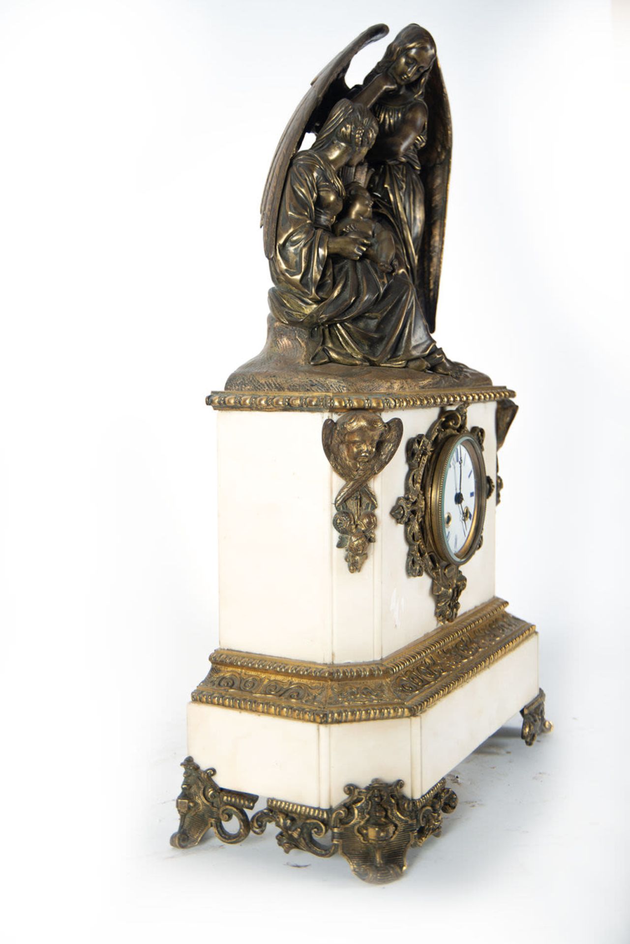 Bronze and white marble garniture with two cassolettes, "Allegory of Motherhood", 19th century - Image 3 of 9