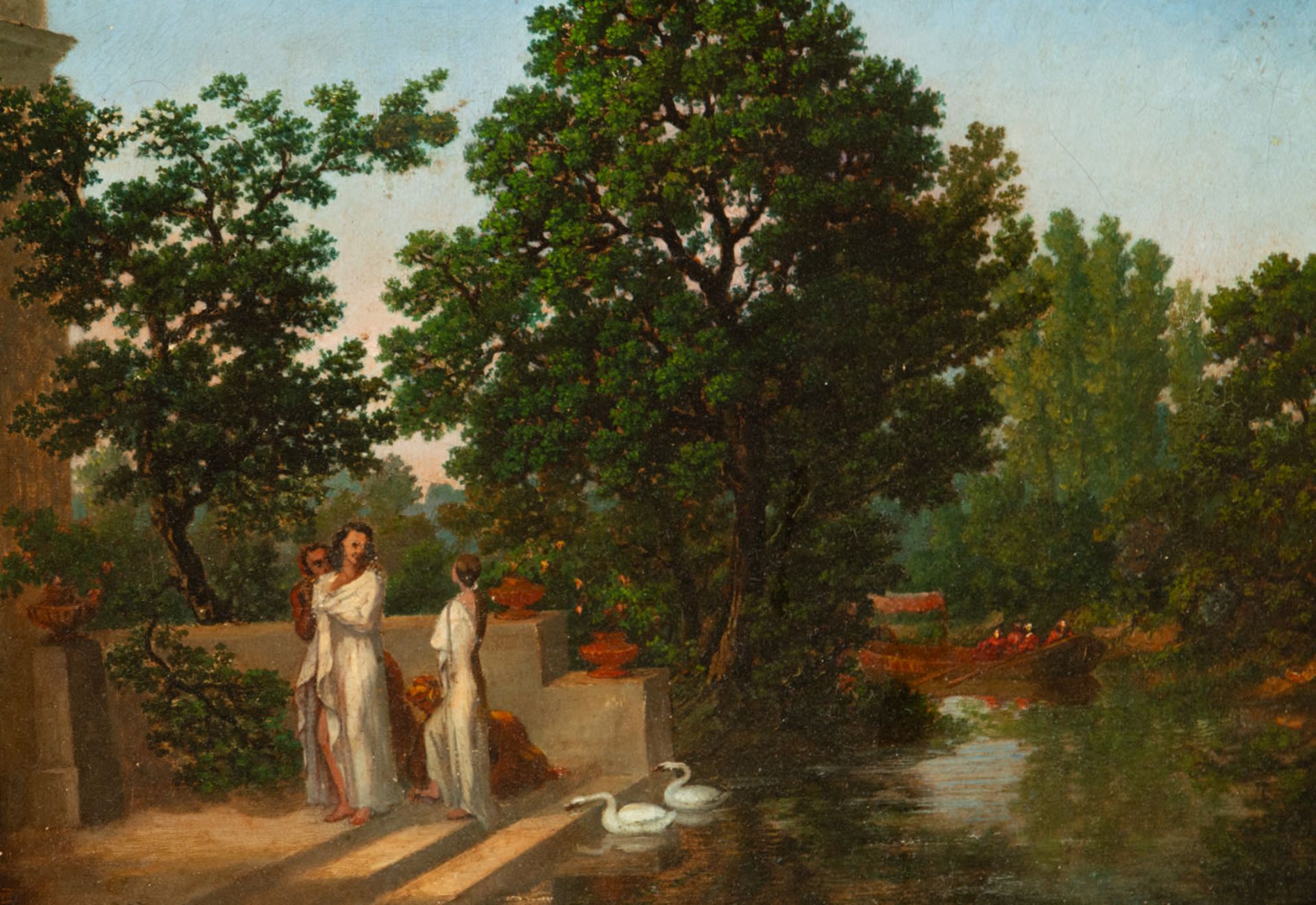 Augustin Toursel (1812 - 1853), signed, Landscape with women and swans, French school, 19th century - Image 2 of 6