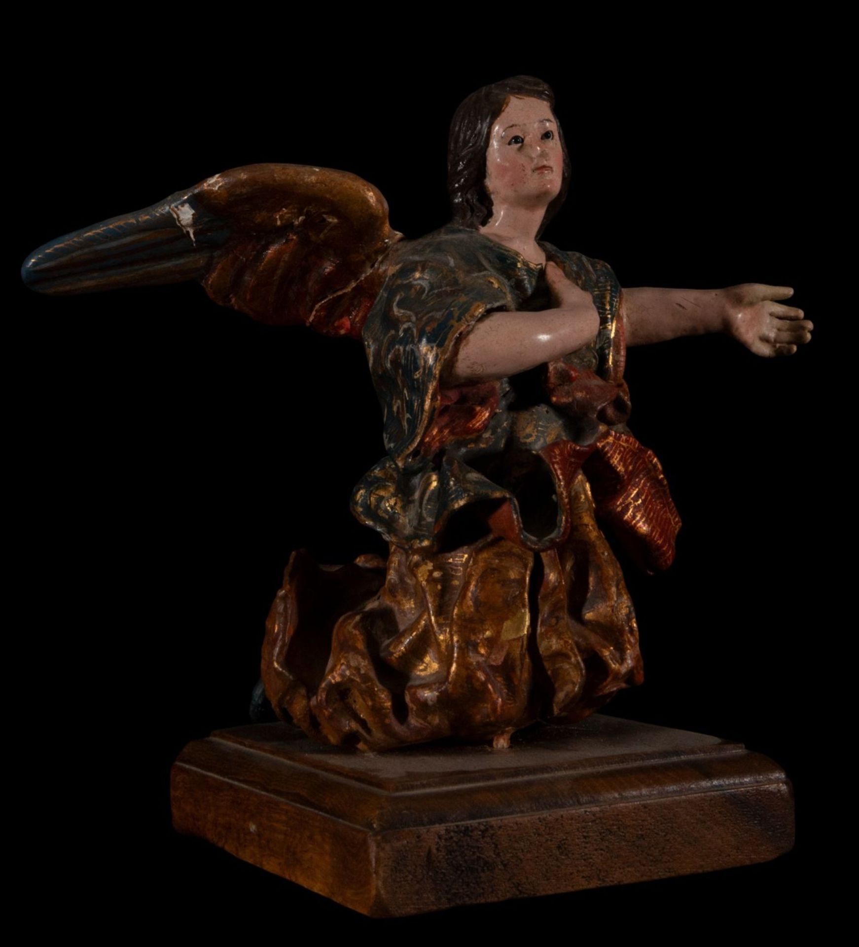 Pair of Quito colonial Angels of the Annunciation from the 17th century, colonial work from Quito, R - Image 6 of 11