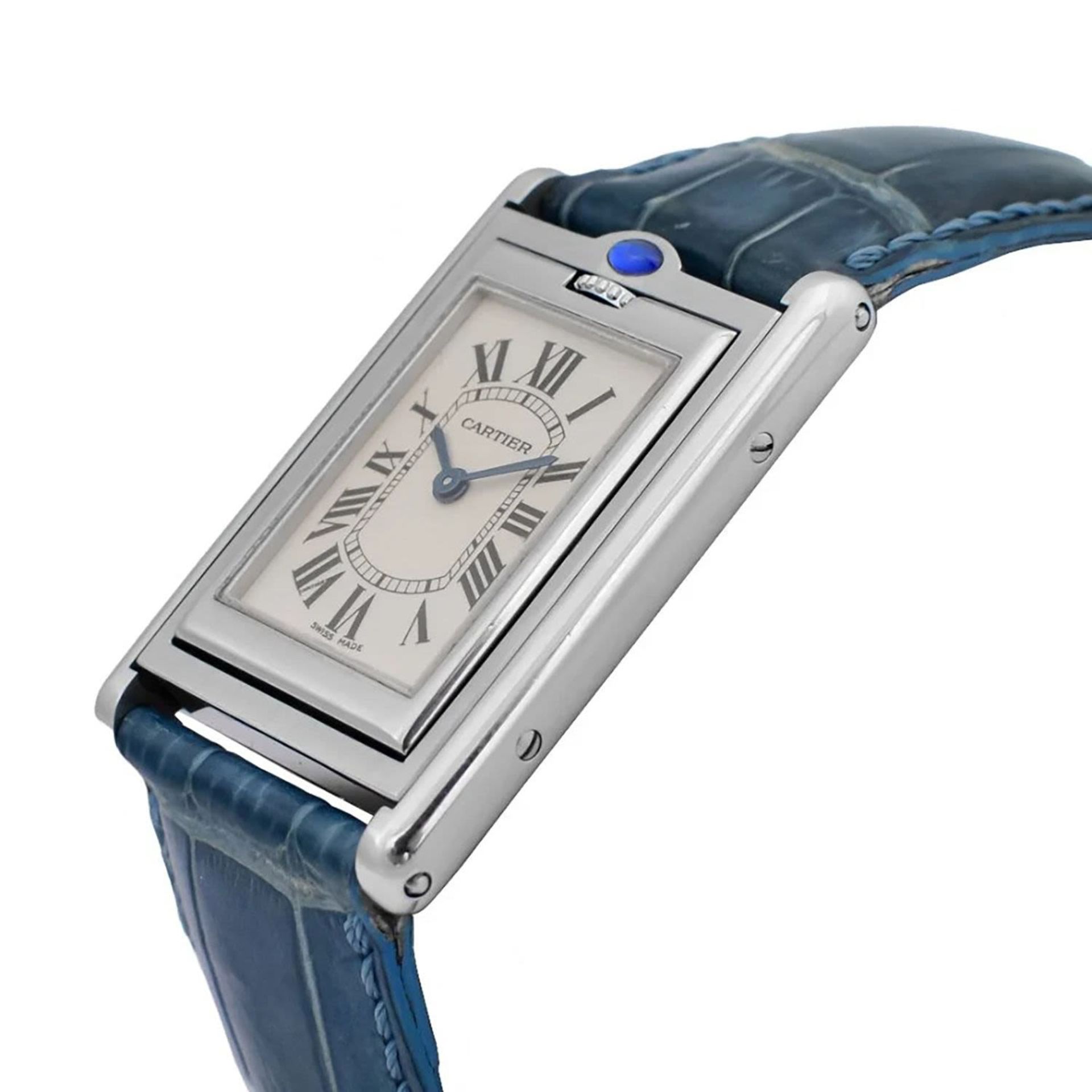 Elegant Cartier Tank Tilting Wristwatch for Men, in steel, year 1999 - Bild 2 aus 5