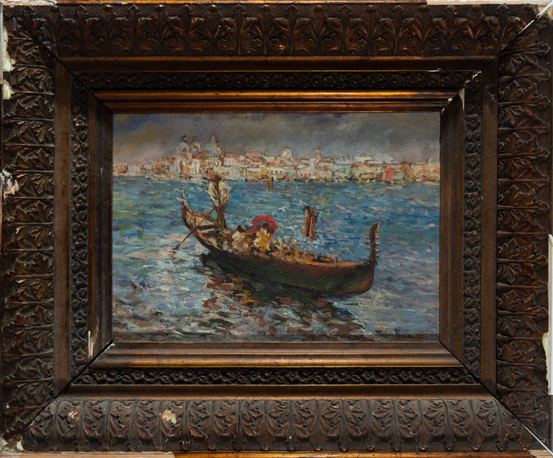 Venetian gondola, 19th century Spanish school, signed Rico