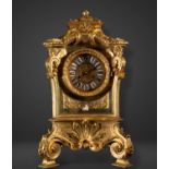 French Napoleon III Portico table clock in mercury gilded bronze from the 19th century
