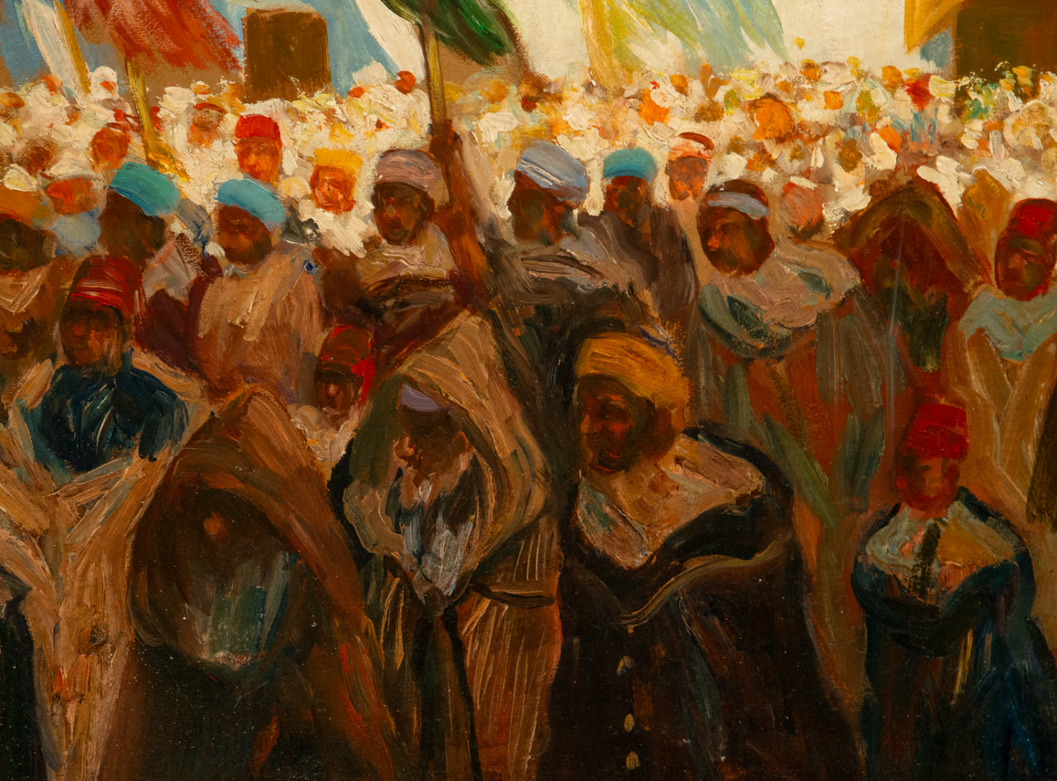 View of Characters in Orientalist Souk, signed, Spanish school of the 19th century - early 20th cent - Image 3 of 6