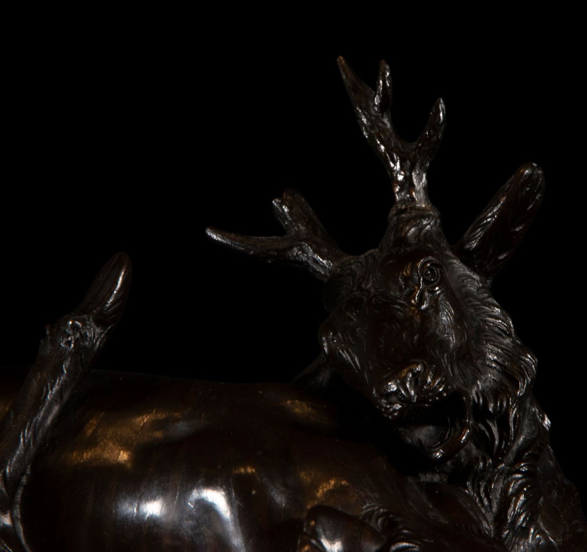 Beautiful bronze sculpture of a lion hunting a deer, 19th century - Image 3 of 6