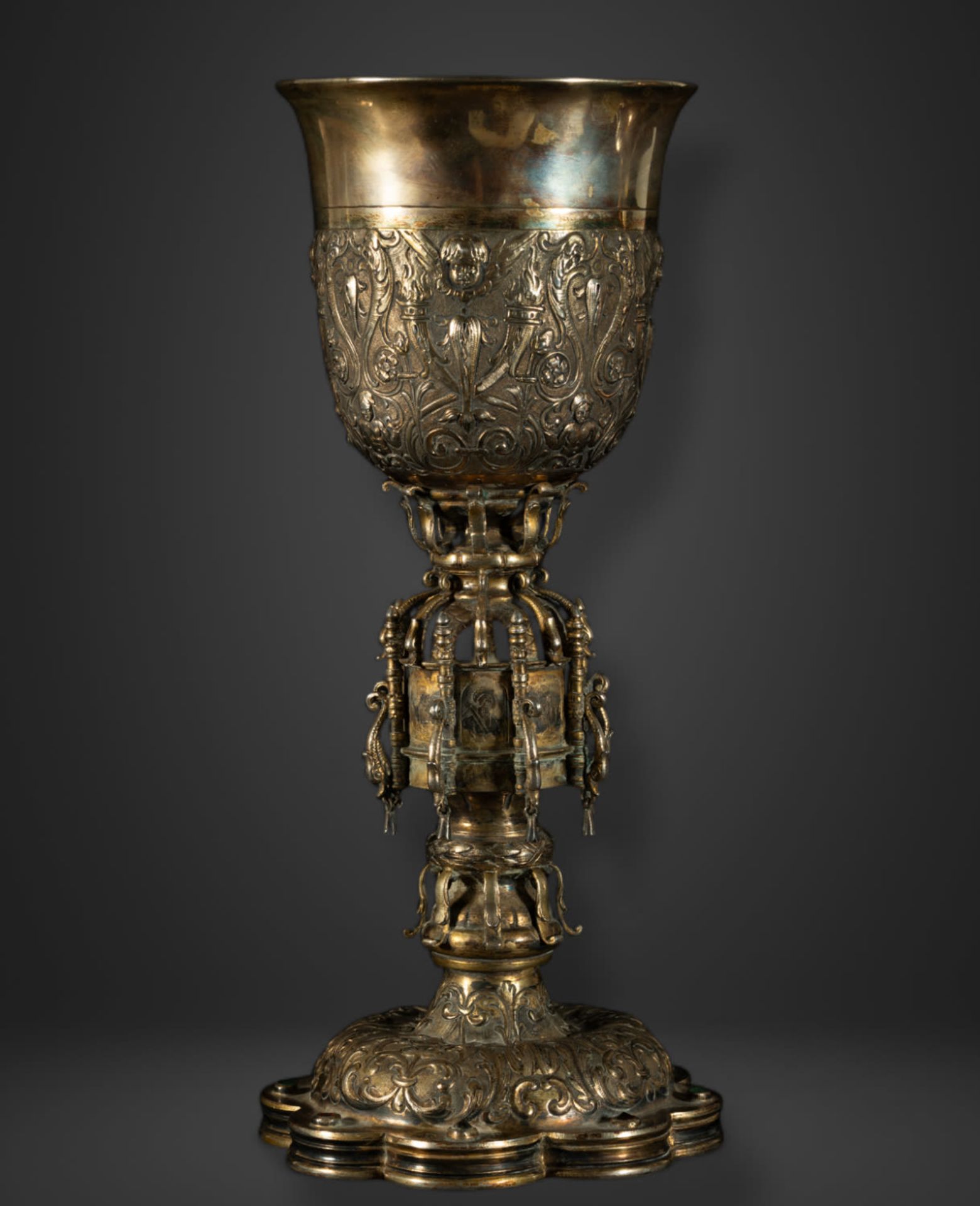 Exceptional Large Plateresque Style Chalice - Renaissance in Sterling Silver and semi-precious stone