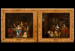 Frans Xaver Henri Verbeek (signed), Pair of paintings, allegories of arts and sciences, Dutch school