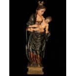 Sculpture of Virgin Mary crowned with the Child Jesus in her arms, 16th century Italian school