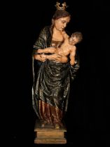 Sculpture of Virgin Mary crowned with the Child Jesus in her arms, 16th century Italian school