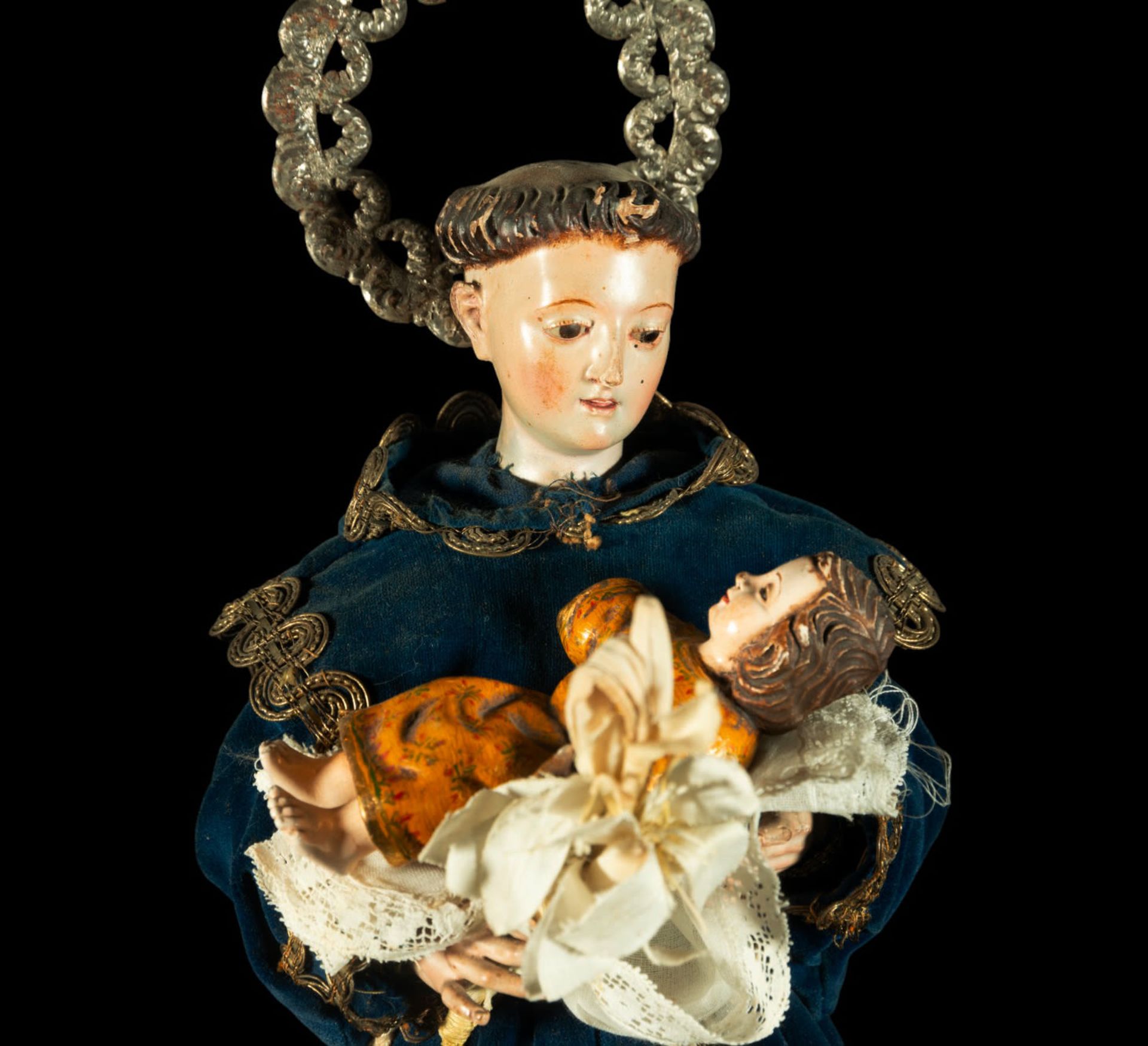 Exquisite Saint Anthony of Paula with Santo Niño Filipino from the 18th century, baroque Philippines - Image 2 of 3