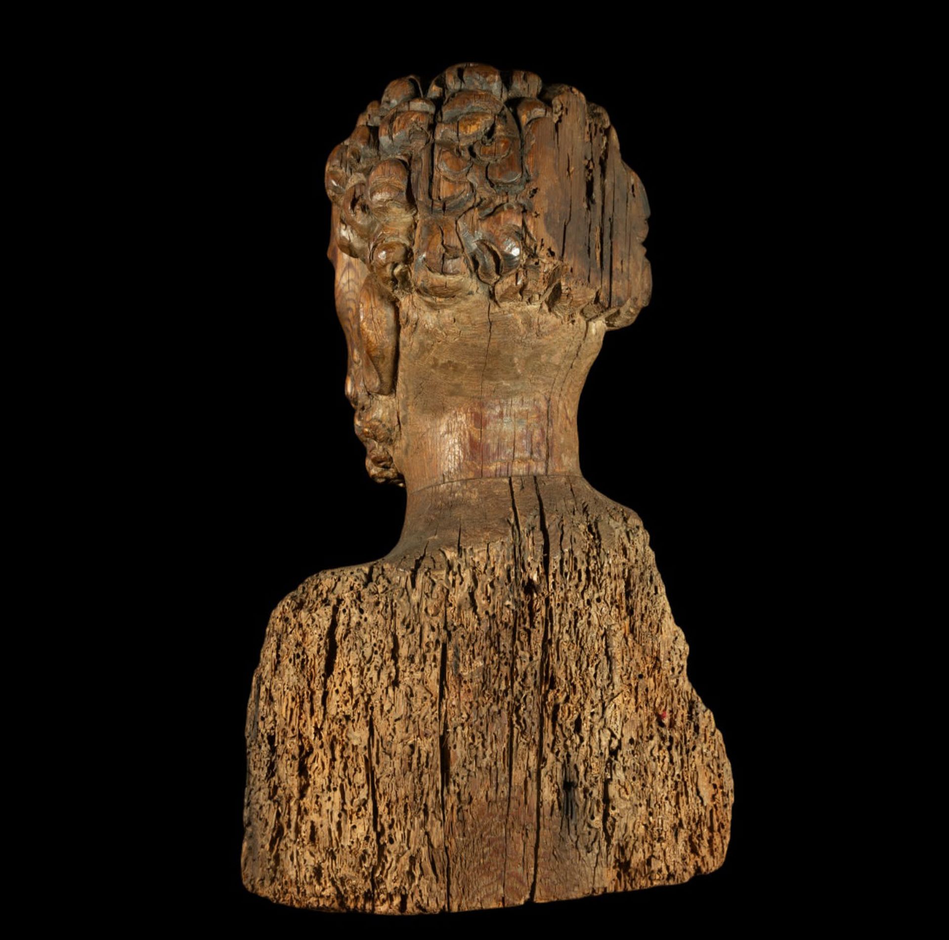 Large late Romanesque reliquary bust of an Apostle, Pyrenées, Northern Catalonia, in natural wood in - Bild 6 aus 9