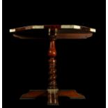 Important Mexican colonial table in tortoiseshell, geometric bone inlay and mahogany root. Colonial 