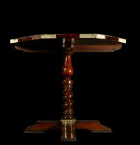 Important Mexican colonial table in tortoiseshell, geometric bone inlay and mahogany root. Colonial