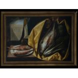 Victoriano Pardo, Still Life of Fish in Venice Madrid (Spain, 1918 - 1999), oil on canvas