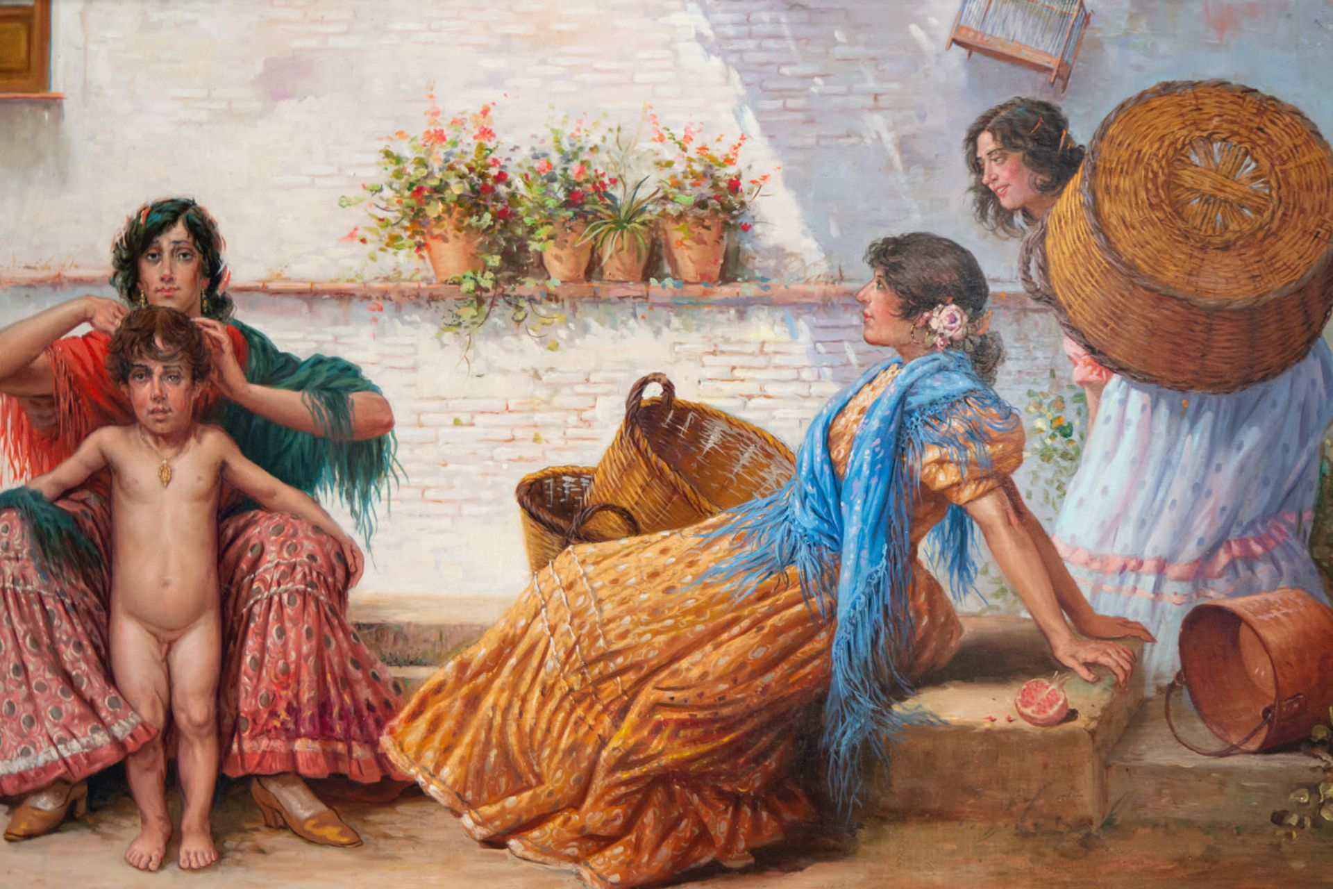 Women with Child, 19th century Spanish school, signed E. Marín Granada - Bild 2 aus 7