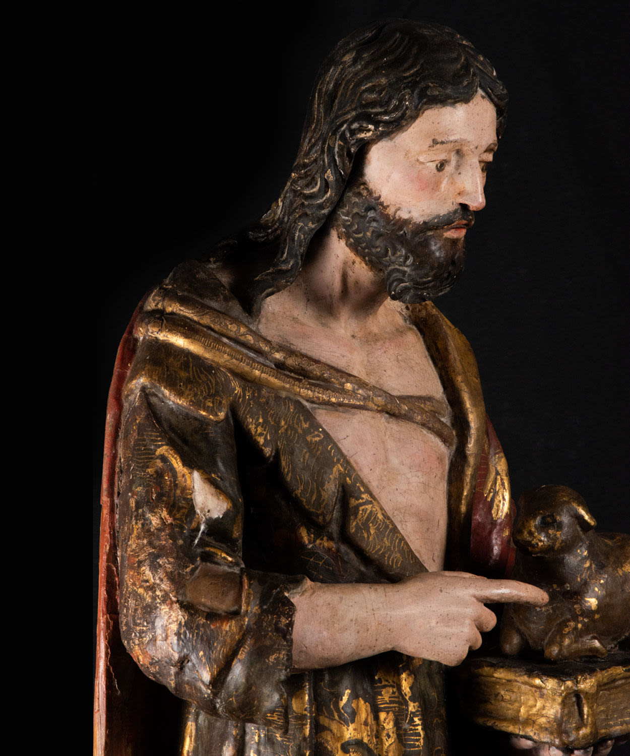 Polychrome wood carving of Saint John the Baptist, Mexico, Novohispanic colonial school of the 17th  - Image 6 of 8