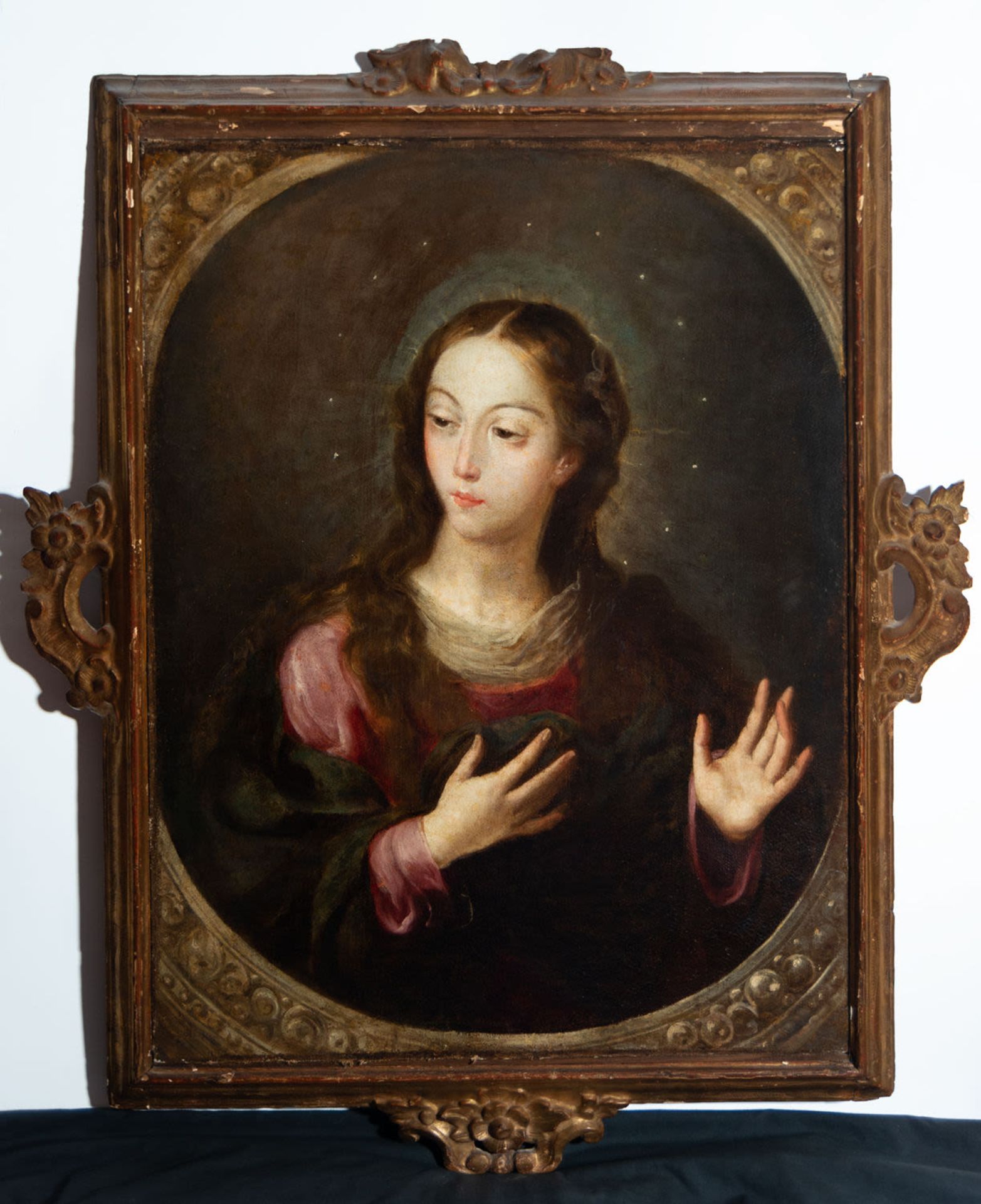 Immaculate Virgin in Oval, attributed to Pedro Anastasio Bocanegra (Granada, 1638-1689), 17th centur