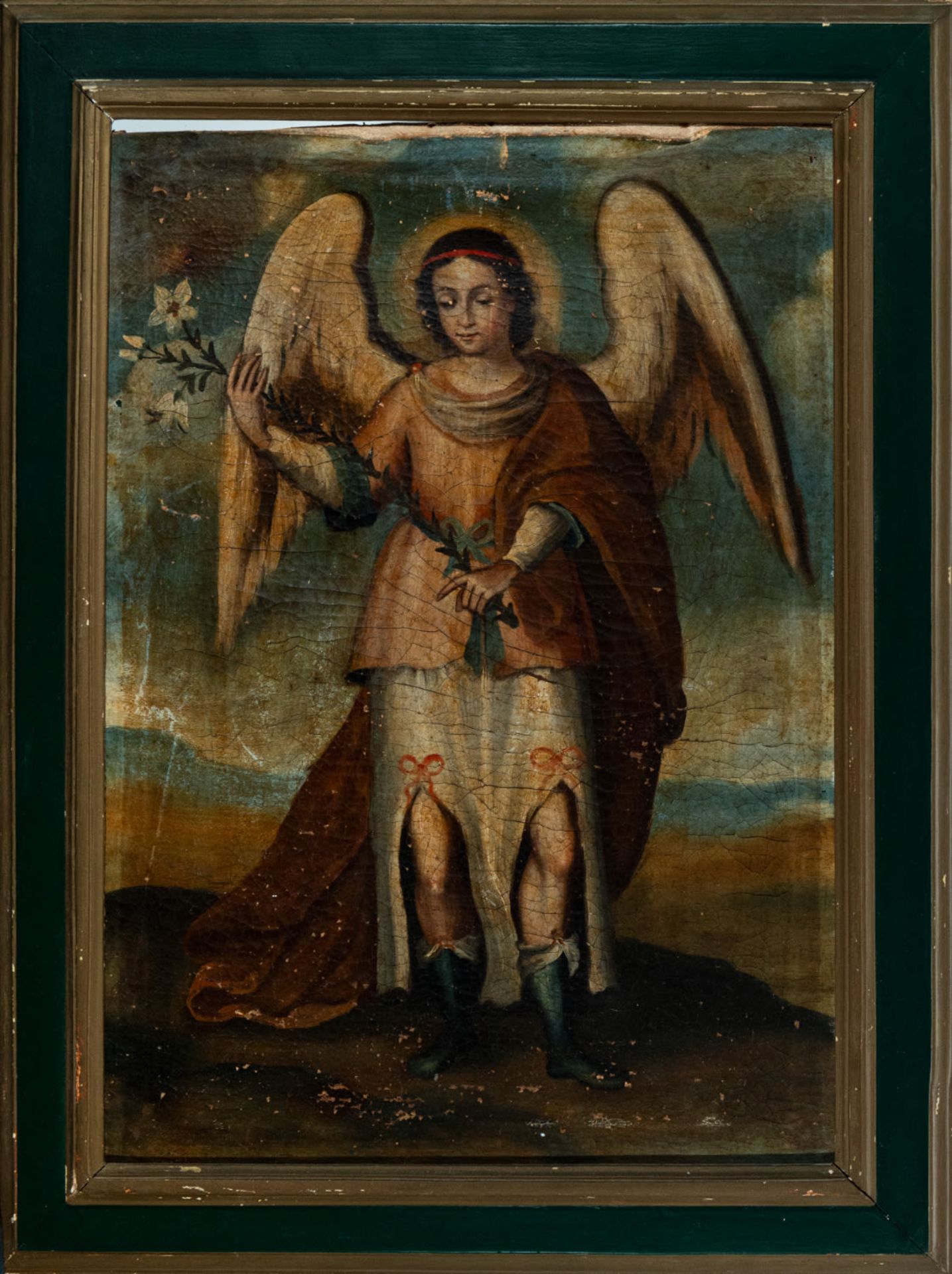 Bolivian colonial school from the end of the 18th century, a pair of beautiful Archangels in oil on  - Bild 12 aus 13