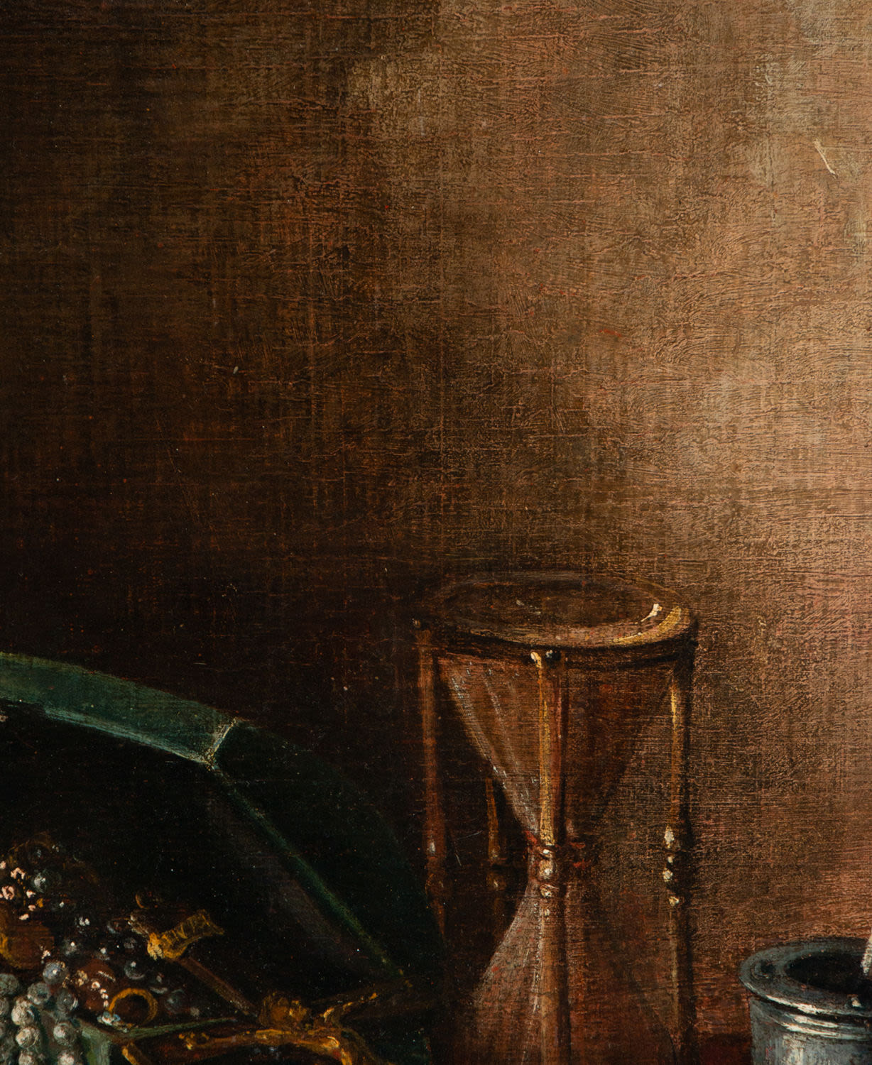 Still Life with Hourglass, Chest, Crucifix, Coins and Scribe, 17th century Italian school - Image 4 of 6