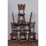 Lot of six chairs with bone inlays with geometric and floral decoration, 19th century