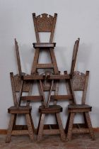 Lot of six chairs with bone inlays with geometric and floral decoration, 19th century