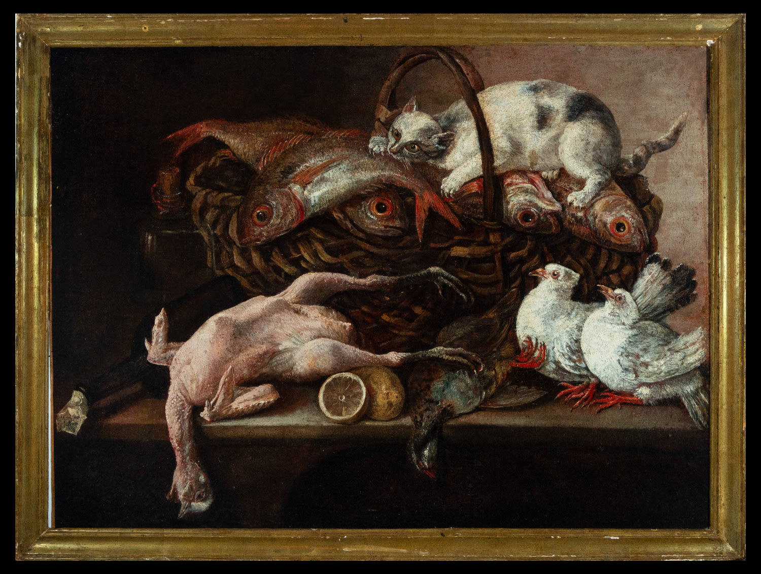 Mariano Nanni, Still Life of Fish with Cat, 18th century Italian school