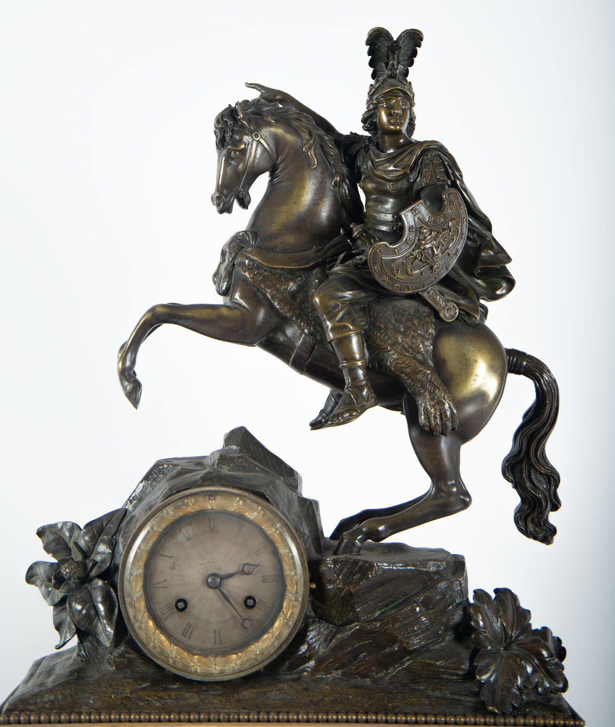Patinated bronze and Aleppo marble clock depicting a Roman horseman, 19th century - Image 2 of 4