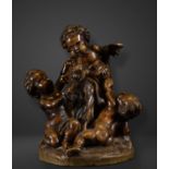 Allegorical bronze sculpture of Amours playing with a goat, 19th century