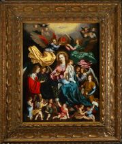 The Coronation of the Virgin, important oil on copper, 17th century South Netherlandish school