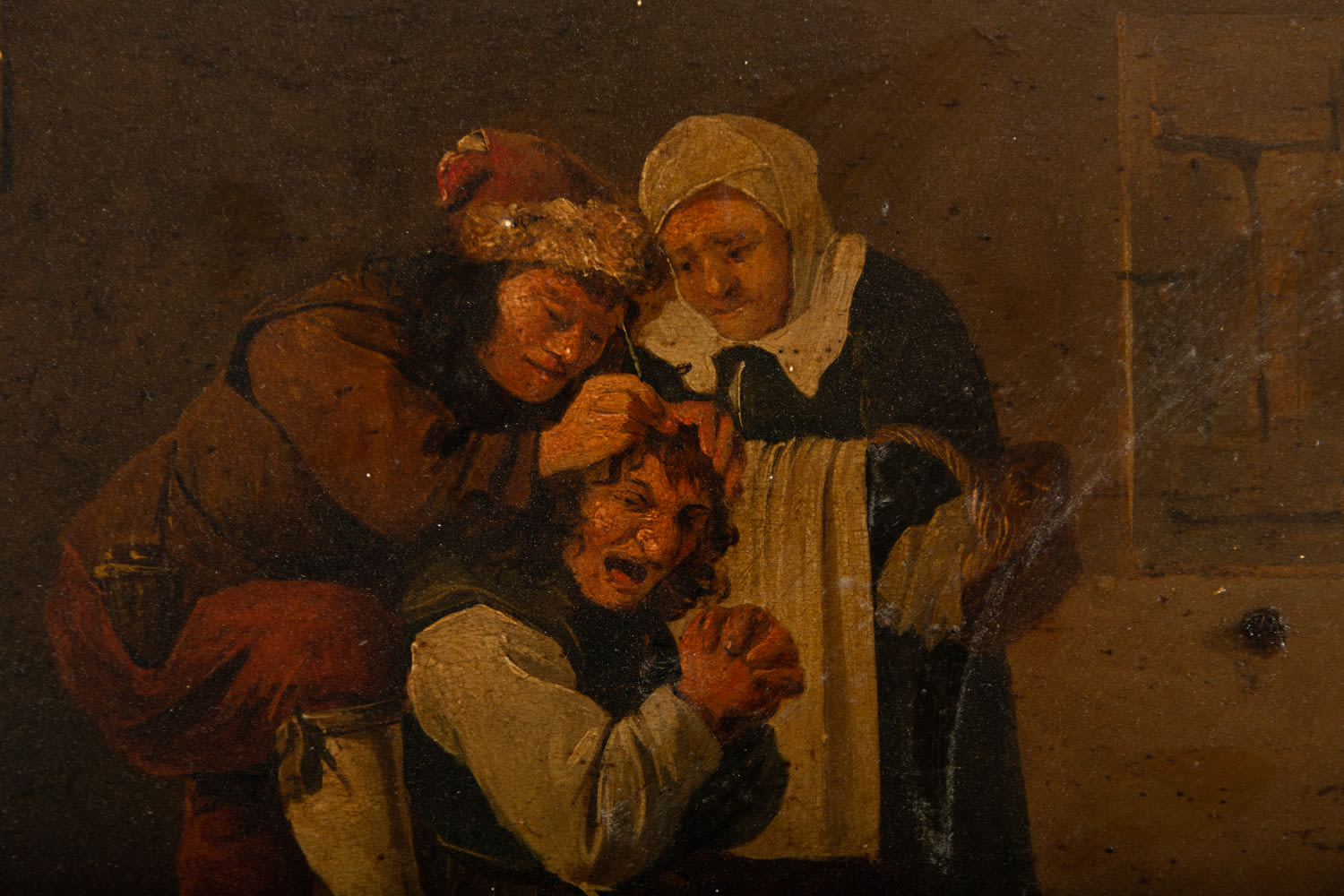 Characters delousing a Man, Flemish school of the XVII - XVIII century - Image 3 of 5