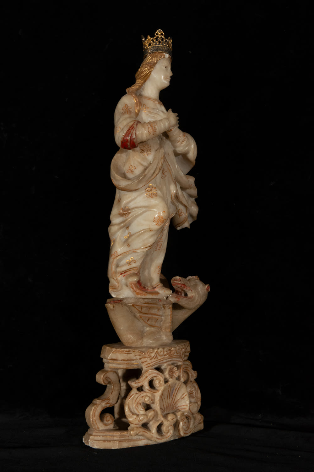 Magnificent Immaculate Virgin of Huamanga Alabaster, Viceregal colonial work of Peru, 17th Century S - Image 4 of 5