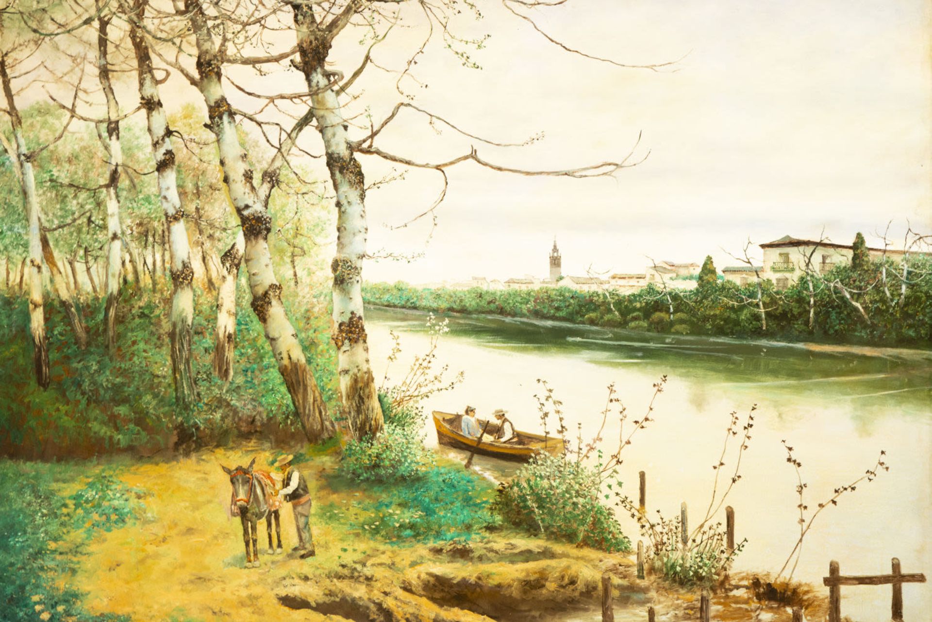 García Rodríguez, signed, Landscape with river, Sevillian school, 19th - 20th centuries - Image 2 of 7