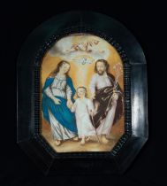 Holy Family painted in tempera on paper, 18th century Novohispanic school