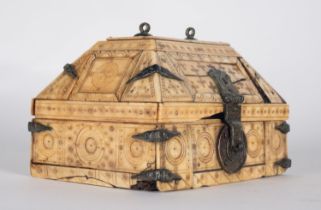 Rare bone box and wrought iron Siculo - Norman casket in the Germanic or Norman style, ex-european p