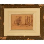 Neoclassical Ruin, Drawing in sanguine on paper, Italy, early 19th century, signed