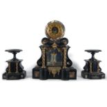 Black marble, gilt bronze and mercury pendulum garniture, 19th - 20th century