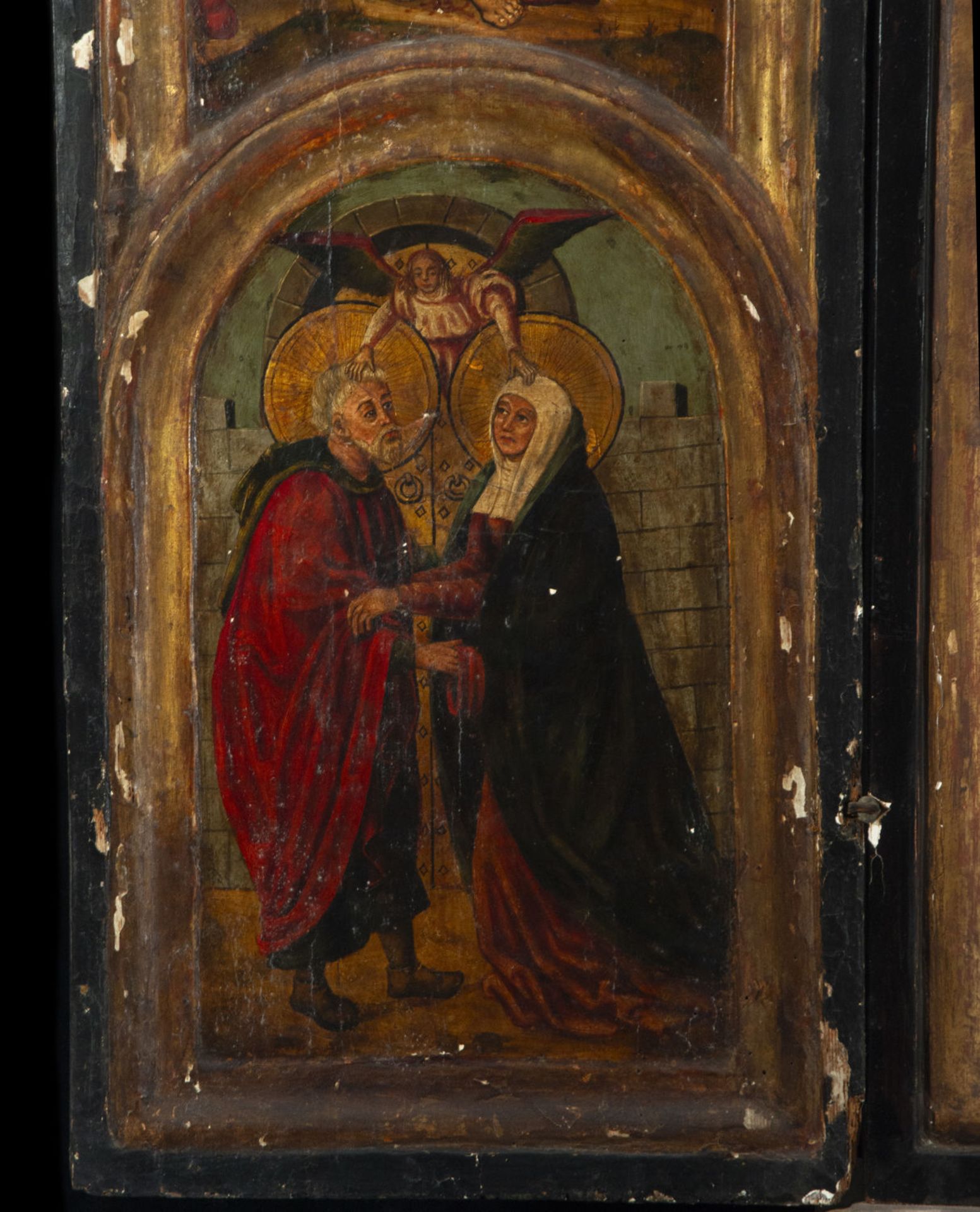 Important portable Sicilian Gothic field altar from the 15th century, with important Madonna of Trap - Image 3 of 8