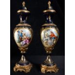 Great pair of French porcelain vases "Sevres Blue", mounted in gilt bronze, late 19th century