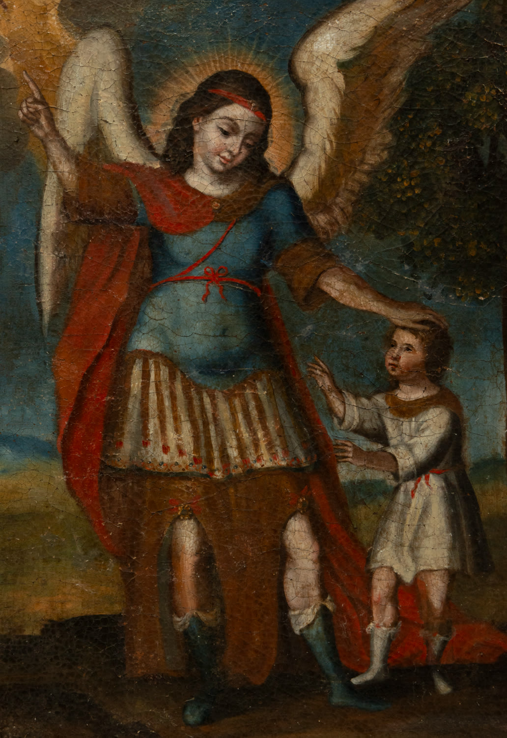 Archangel Saint Raphael with Tobias - Caribbean colonial school of New Grenada, 18th century - Image 2 of 4