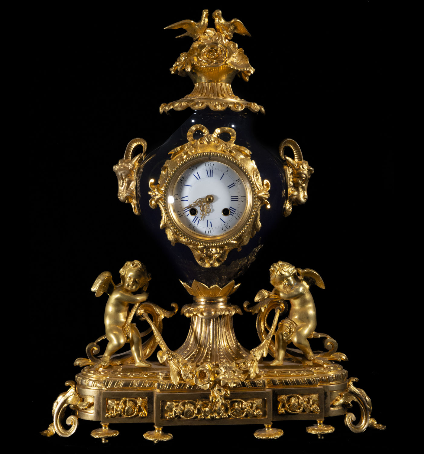Elegant and Large Table Clock with French Sèvres Porcelain Garnish "Bleu Royale" Napoleon III of the - Image 3 of 12