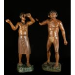 Galo Tobar, year 1974, Pair of exquisite sculptures of Matsés Indians from Brazil, 70s