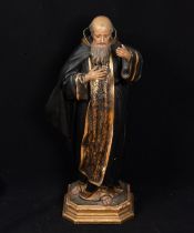 Saint Francis of Paula in carved wood, 18th century Grenada Baroque school