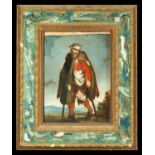 Capitano de Baroni in oil on copper with antique Italian marbled frame from the 18th century