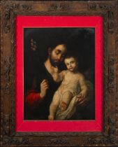 Saint Joseph with Child in large oil on copper - Circle of Nicolás and Juan Correa (active in the Vi