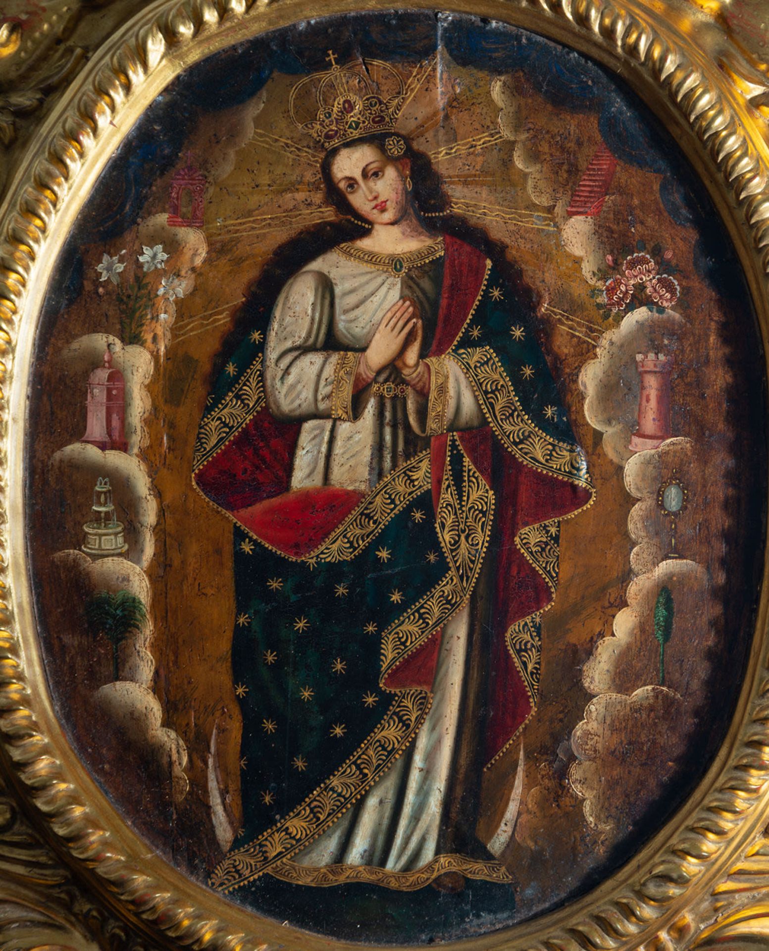 Important Immaculate Virgin on panel, New Spanish colonial school of the 18th century, with a coloni - Image 2 of 3