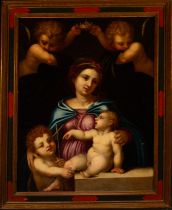 The Crowned Virgin with the Child Jesus and Saint John, Italian school of the 17th century