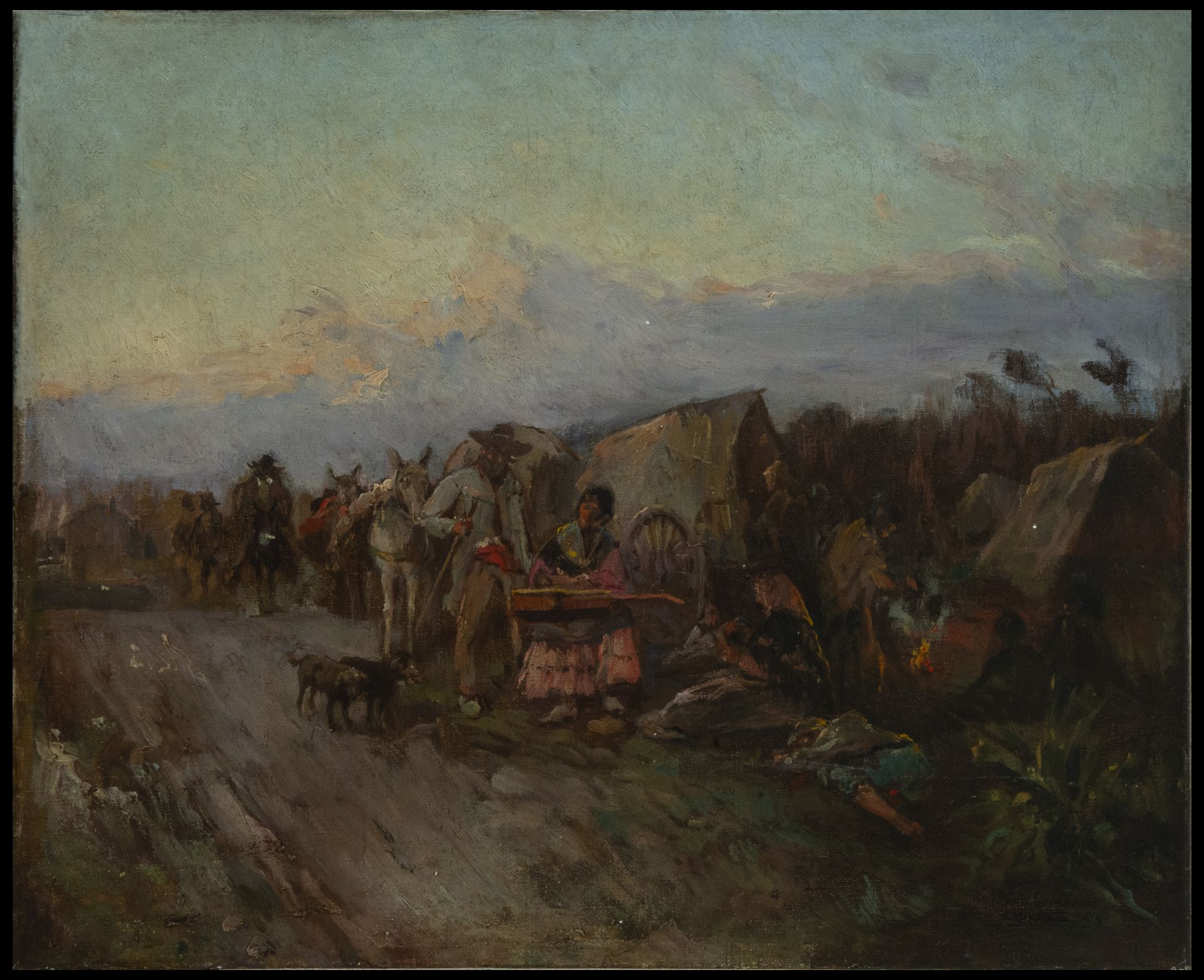 Caravan of Zingaros, signed and dated Paul Sulmans 1919, oil on canvas